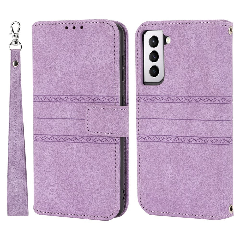 Skin-touch Feeling Surface PU Leather and TPU Imprinted Pattern Wallet Phone Case Cover with Stand for Samsung Galaxy S22 5G