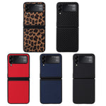Textured Surface PU Leather Coated Hard PC Protective Phone Case Cover for Samsung Galaxy Z Flip3 5G