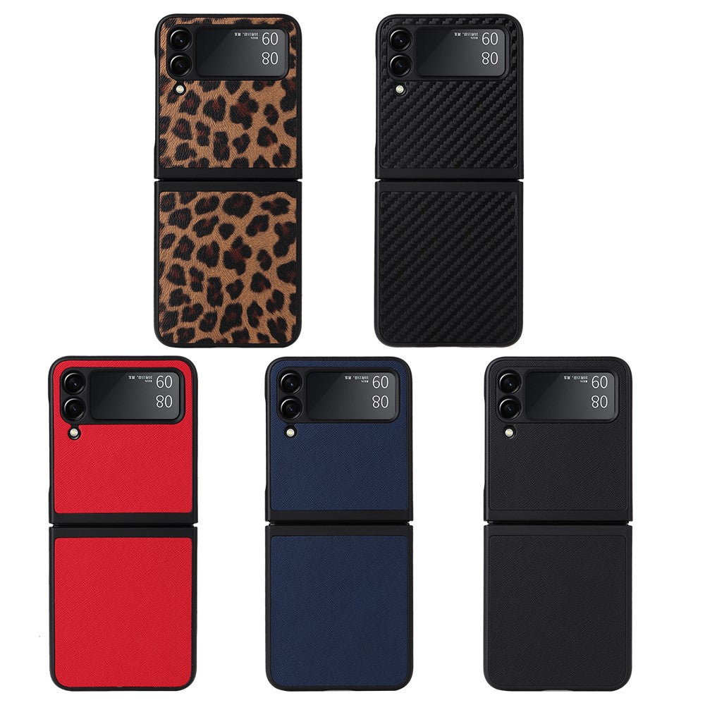 Textured Surface PU Leather Coated Hard PC Protective Phone Case Cover for Samsung Galaxy Z Flip3 5G