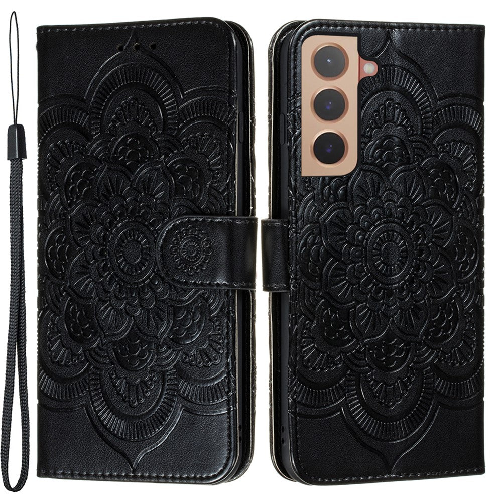 Stand Feature PU Leather Flip Imprinting Mandala Flower Wallet Phone Case with Strap for Samsung Galaxy S22+ 5G