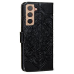Stativfunktion PU-læder flip-prægning Mandala Blomsterpung Telefonetui med rem til Samsung Galaxy S22+ 5G