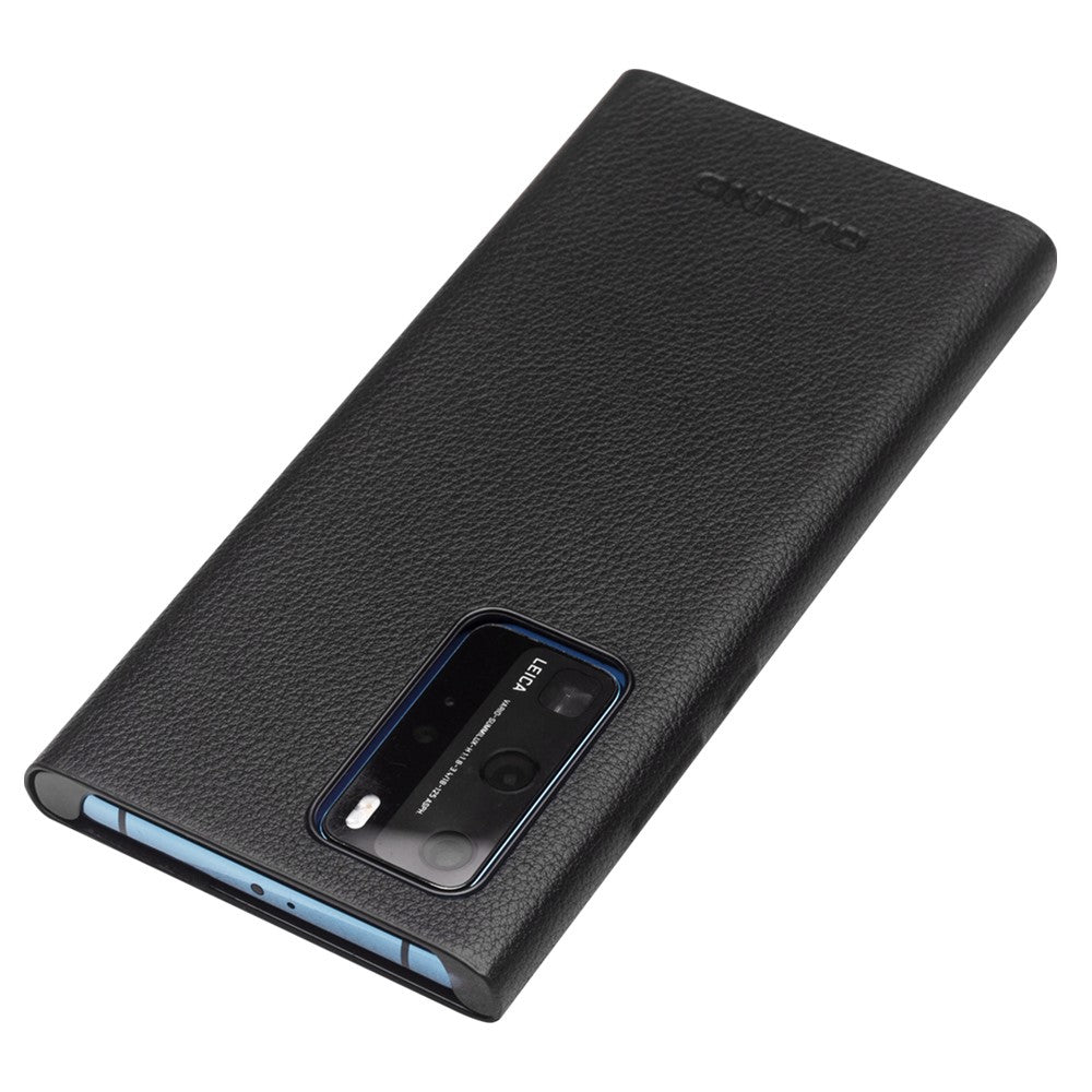 QIALINO Auto Wake/Sleep-funktion Ultratunt mobilskal i Äkta Läder med Fönster för Huawei P40