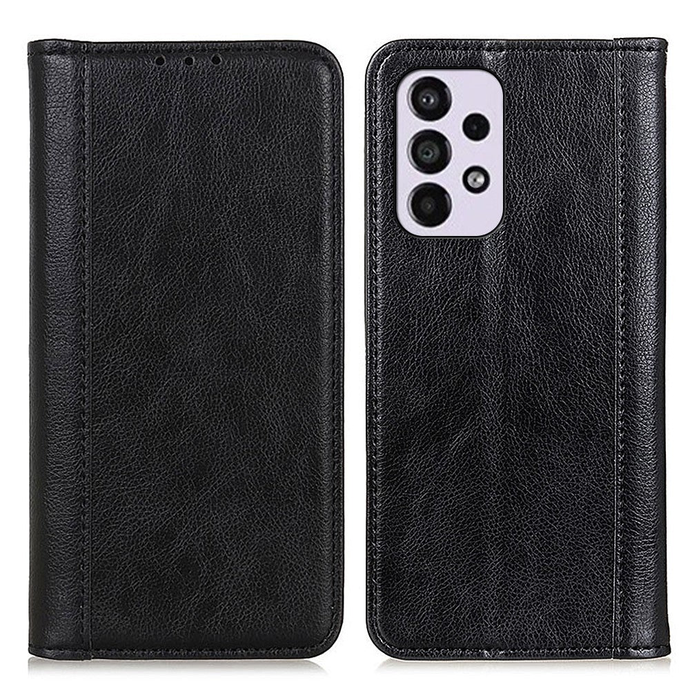 Litchi Texture Split Leather Flip Folio Wallet Phone Case Stand Magnetic Auto Closure Protective Cover for Samsung Galaxy A33 5G