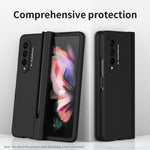 PU Leather Coated PC Hinged Cover Folio Flip Full Protection Phone Case with Pen Holder and Tempered Glass Screen Protector for Samsung Galaxy Z Fold3 5G