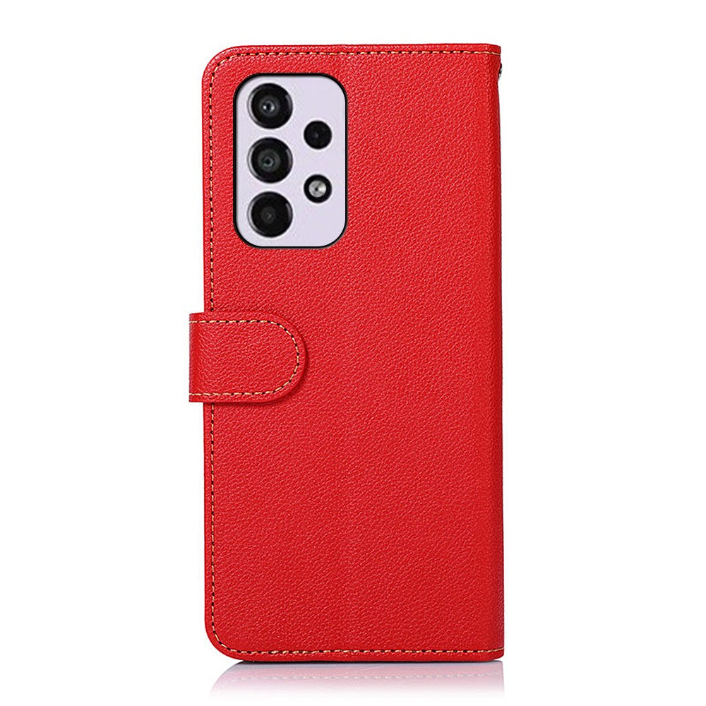 KHAZNEH RFID Blocking Litchi Texture PU Leather Cover with Strap Stand Wallet Drop-proof Cover for Samsung Galaxy A33 5G