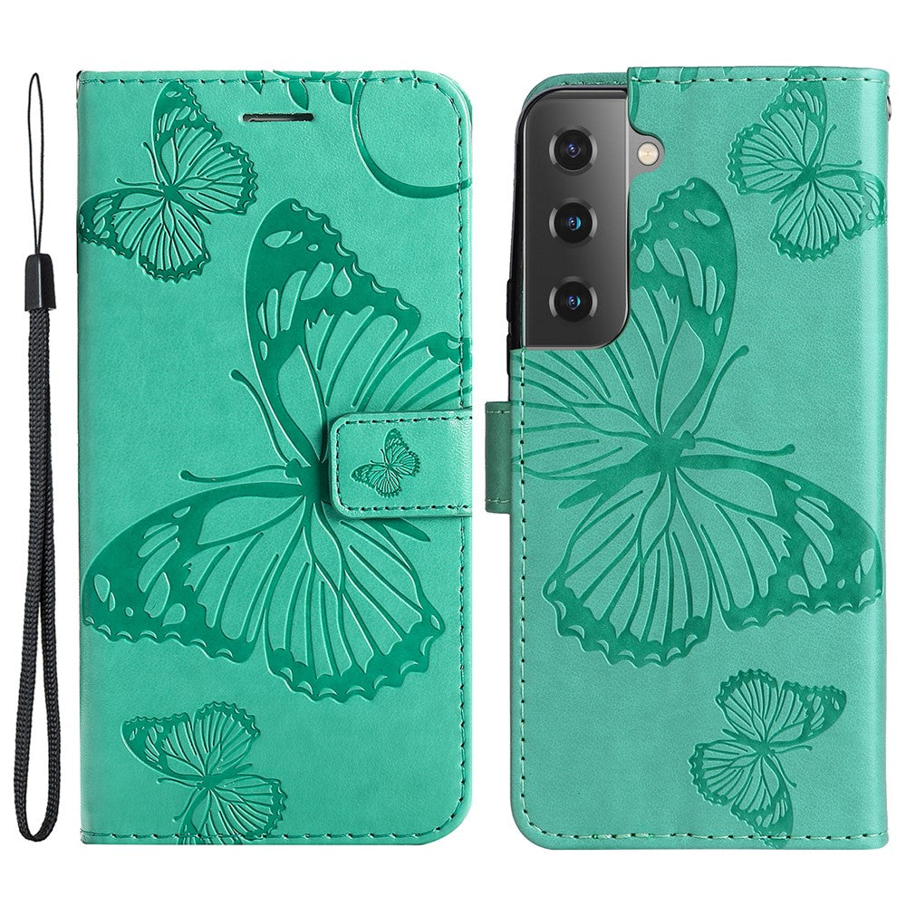 For Samsung Galaxy S22 5G Wallet Case Floral Butterfly Imprinted Leather Phone Cover Stand