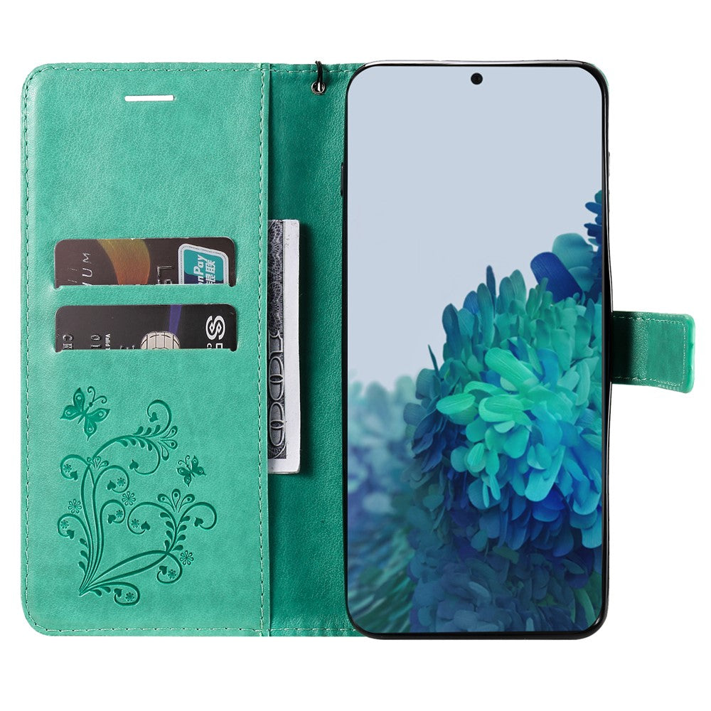For Samsung Galaxy S22 5G Wallet Case Floral Butterfly Imprinted Leather Phone Cover Stand