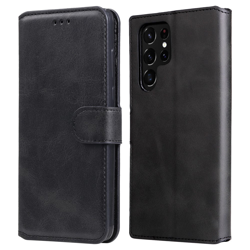 Wallet Stand PU Leather + TPU Full Protection Magnetic Clasp Phone Cover Case for Samsung Galaxy S22 Ultra 5G