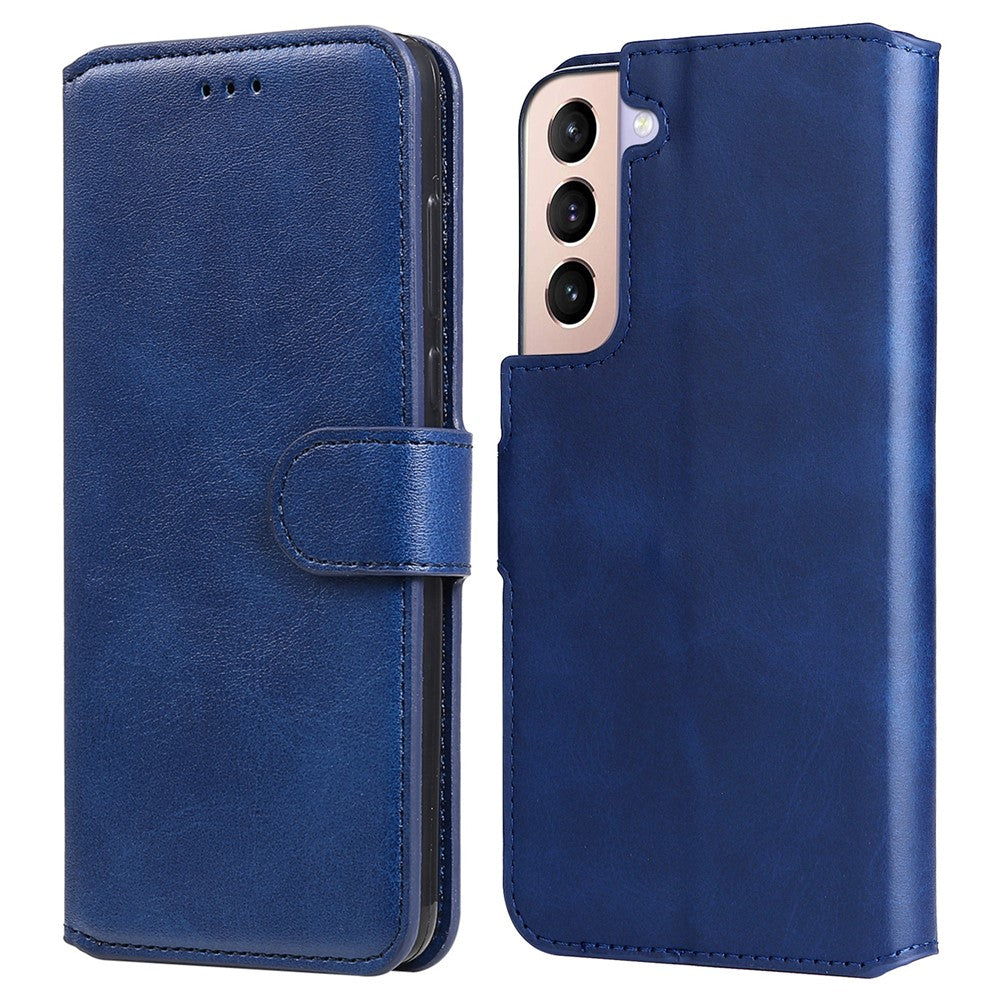 Classic Stand Folio Flip Cover PU Leather Scratch-resistant Well-protected Wallet Phone Case for Samsung Galaxy S22 5G