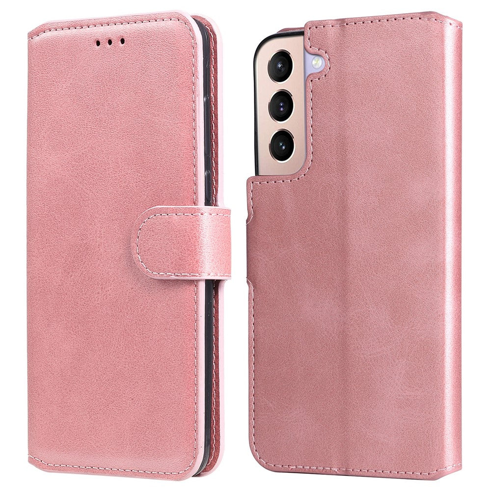Classic Stand Folio Flip Cover PU Leather Scratch-resistant Well-protected Wallet Phone Case for Samsung Galaxy S22 5G