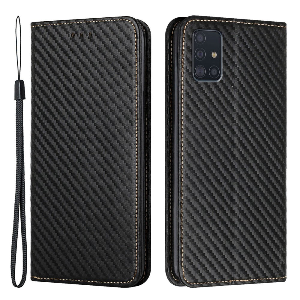PU-læder + TPU-cover med kulfibertekstur, magnetisk autolukkende pung med standerfunktion, til Samsung Galaxy A71 4G SM-A715