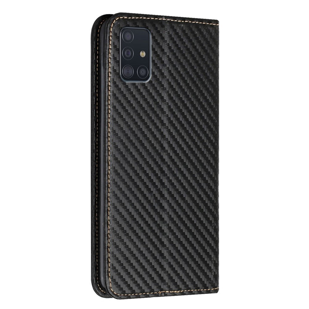 PU-læder + TPU-cover med kulfibertekstur, magnetisk autolukkende pung med standerfunktion, til Samsung Galaxy A71 4G SM-A715