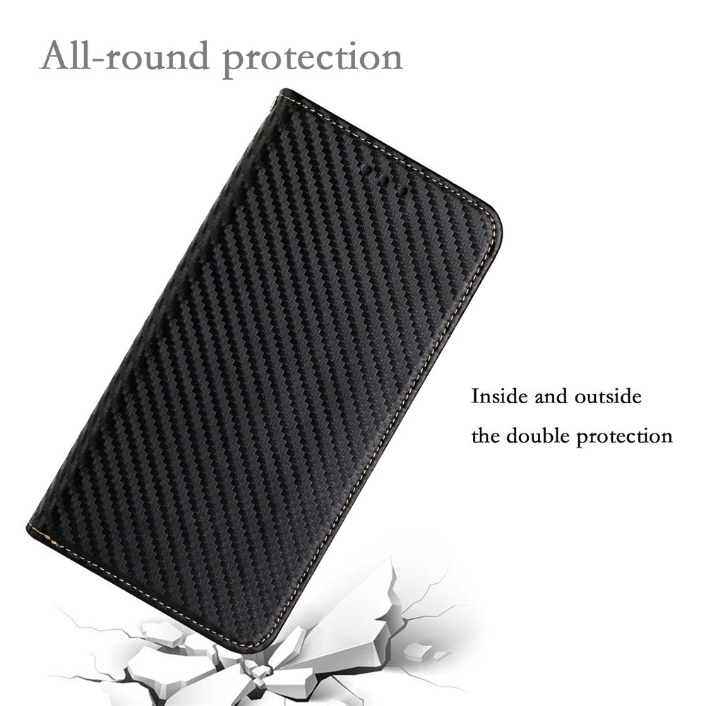 PU-læder + TPU-cover med kulfibertekstur, magnetisk autolukkende pung med standerfunktion, til Samsung Galaxy A71 4G SM-A715