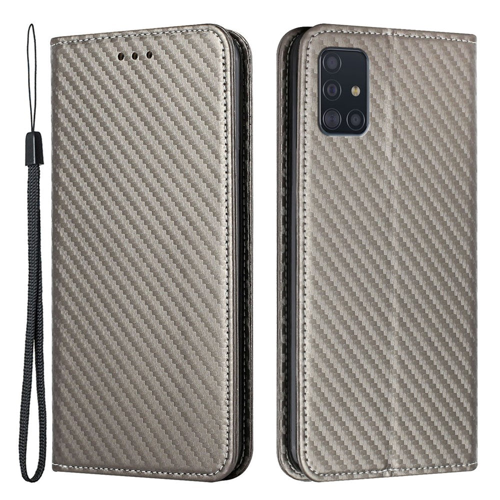 PU-læder + TPU-cover med kulfibertekstur, magnetisk autolukkende pung med standerfunktion, til Samsung Galaxy A71 4G SM-A715