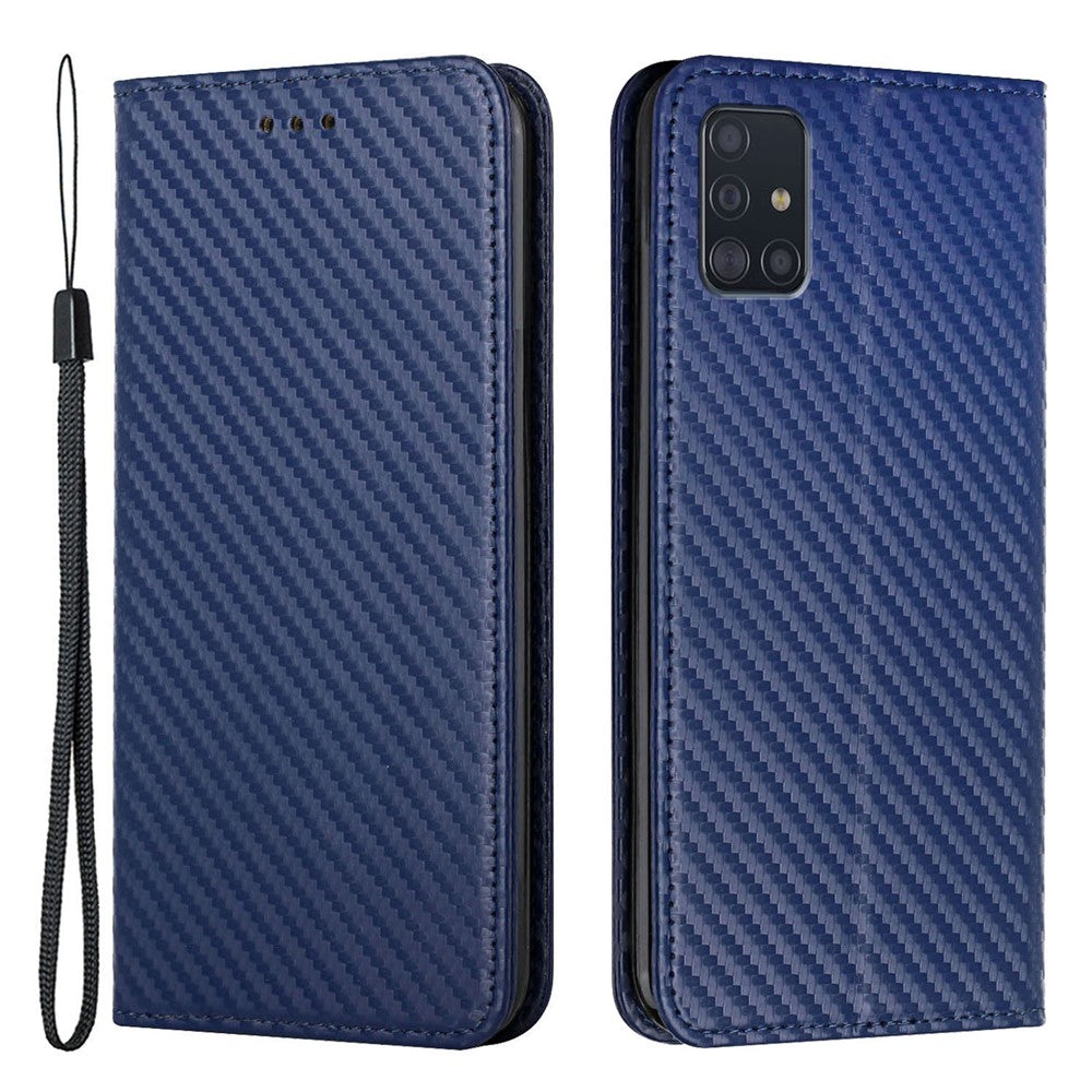 PU-læder + TPU-cover med kulfibertekstur, magnetisk autolukkende pung med standerfunktion, til Samsung Galaxy A71 4G SM-A715