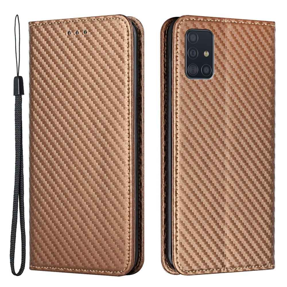 PU-læder + TPU-cover med kulfibertekstur, magnetisk autolukkende pung med standerfunktion, til Samsung Galaxy A71 4G SM-A715