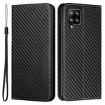 Phone Covering Hand Strap Design Carbon Fiber Texture Stand Wallet Design Auto-absorbed Leather Case for Samsung Galaxy A42 5G