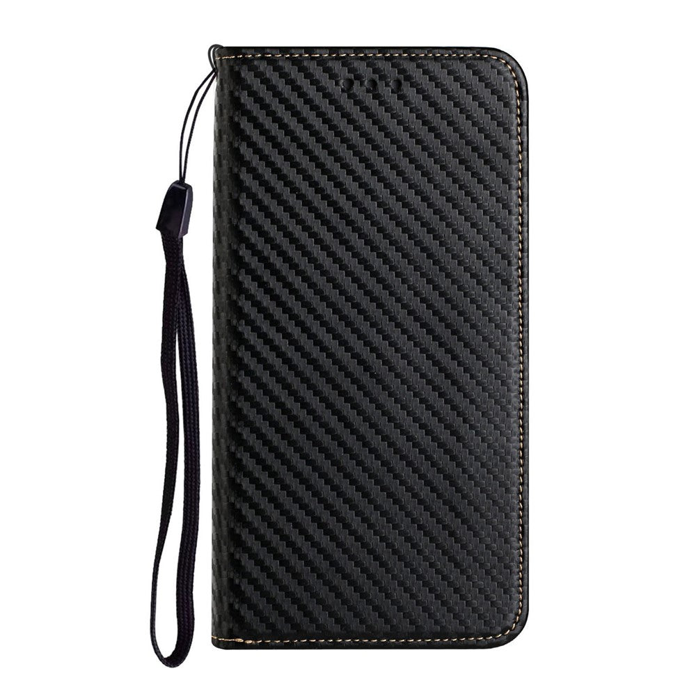 Phone Covering Hand Strap Design Carbon Fiber Texture Stand Wallet Design Auto-absorbed Leather Case for Samsung Galaxy A42 5G