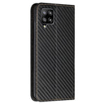 Phone Covering Hand Strap Design Carbon Fiber Texture Stand Wallet Design Auto-absorbed Leather Case for Samsung Galaxy A42 5G