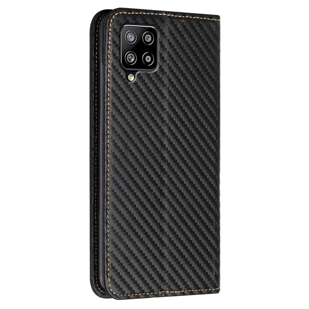 Phone Covering Hand Strap Design Carbon Fiber Texture Stand Wallet Design Auto-absorbed Leather Case for Samsung Galaxy A42 5G