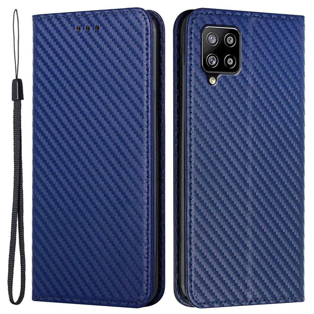 Phone Covering Hand Strap Design Carbon Fiber Texture Stand Wallet Design Auto-absorbed Leather Case for Samsung Galaxy A42 5G