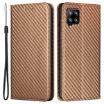 Phone Covering Hand Strap Design Carbon Fiber Texture Stand Wallet Design Auto-absorbed Leather Case for Samsung Galaxy A42 5G