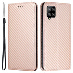Phone Covering Hand Strap Design Carbon Fiber Texture Stand Wallet Design Auto-absorbed Leather Case for Samsung Galaxy A42 5G