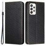 Självabsorberande kolfiberstruktur plånboksfodral i läder med handrem för Samsung Galaxy A52 5G / A52s 5G / A52 4G