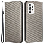 Självabsorberande kolfiberstruktur plånboksfodral i läder med handrem för Samsung Galaxy A52 5G / A52s 5G / A52 4G