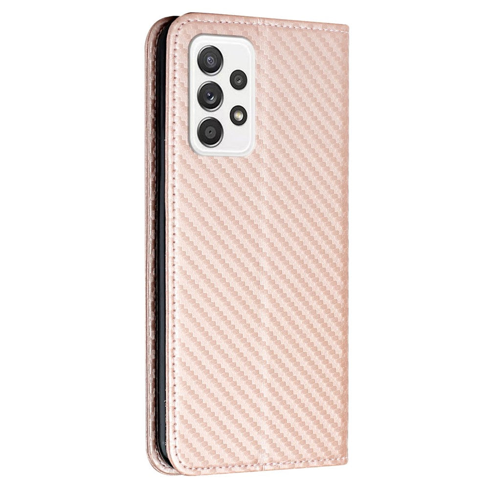 Auto-absorbed Carbon Fiber Texture Stand Wallet Leather Case Cover with Hand Strap for Samsung Galaxy A52 5G / A52s 5G / A52 4G