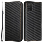 PU Læder Telefoncover med Kulfibertekstur, Stand og Pung til Samsung Galaxy A03s (166,5mm)