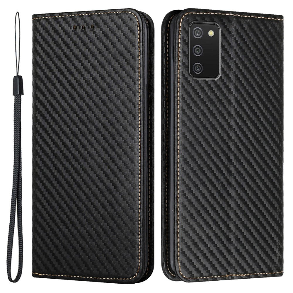 PU Læder Telefoncover med Kulfibertekstur, Stand og Pung til Samsung Galaxy A03s (166,5mm)