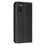 PU Læder Telefoncover med Kulfibertekstur, Stand og Pung til Samsung Galaxy A03s (166,5mm)