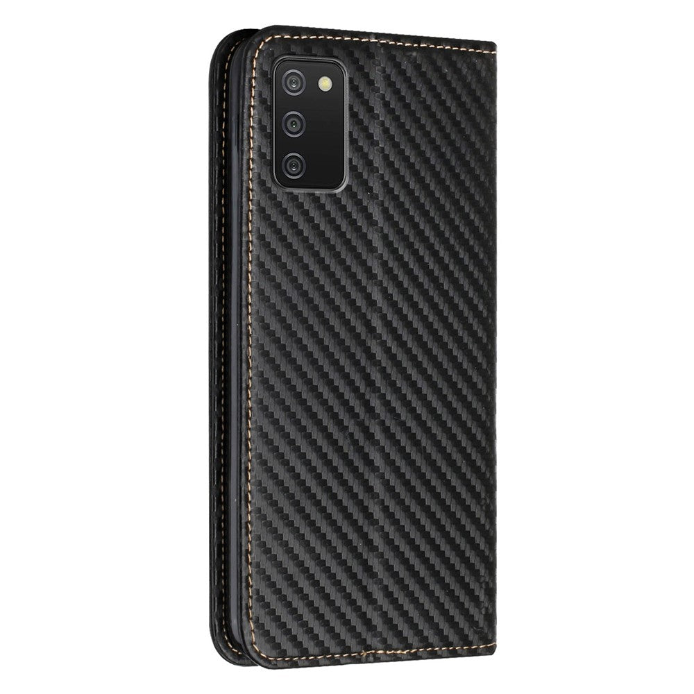 PU Læder Telefoncover med Kulfibertekstur, Stand og Pung til Samsung Galaxy A03s (166,5mm)