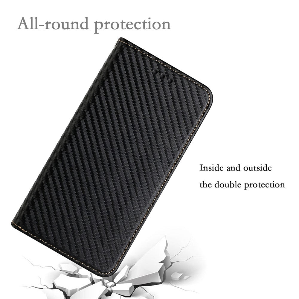 PU Læder Telefoncover med Kulfibertekstur, Stand og Pung til Samsung Galaxy A03s (166,5mm)