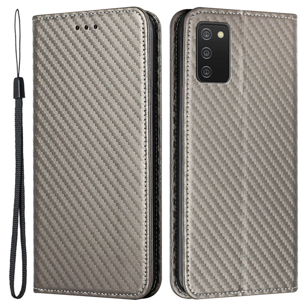 PU Læder Telefoncover med Kulfibertekstur, Stand og Pung til Samsung Galaxy A03s (166,5mm)