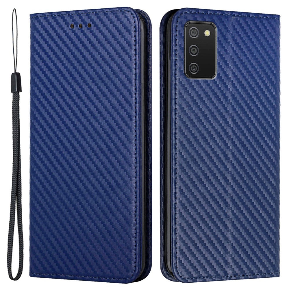 PU Læder Telefoncover med Kulfibertekstur, Stand og Pung til Samsung Galaxy A03s (166,5mm)