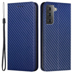 For Samsung Galaxy S22 5G Carbon Fiber Texture Stand Wallet Design Auto-absorbed Leather Case Cover with Hand Strap