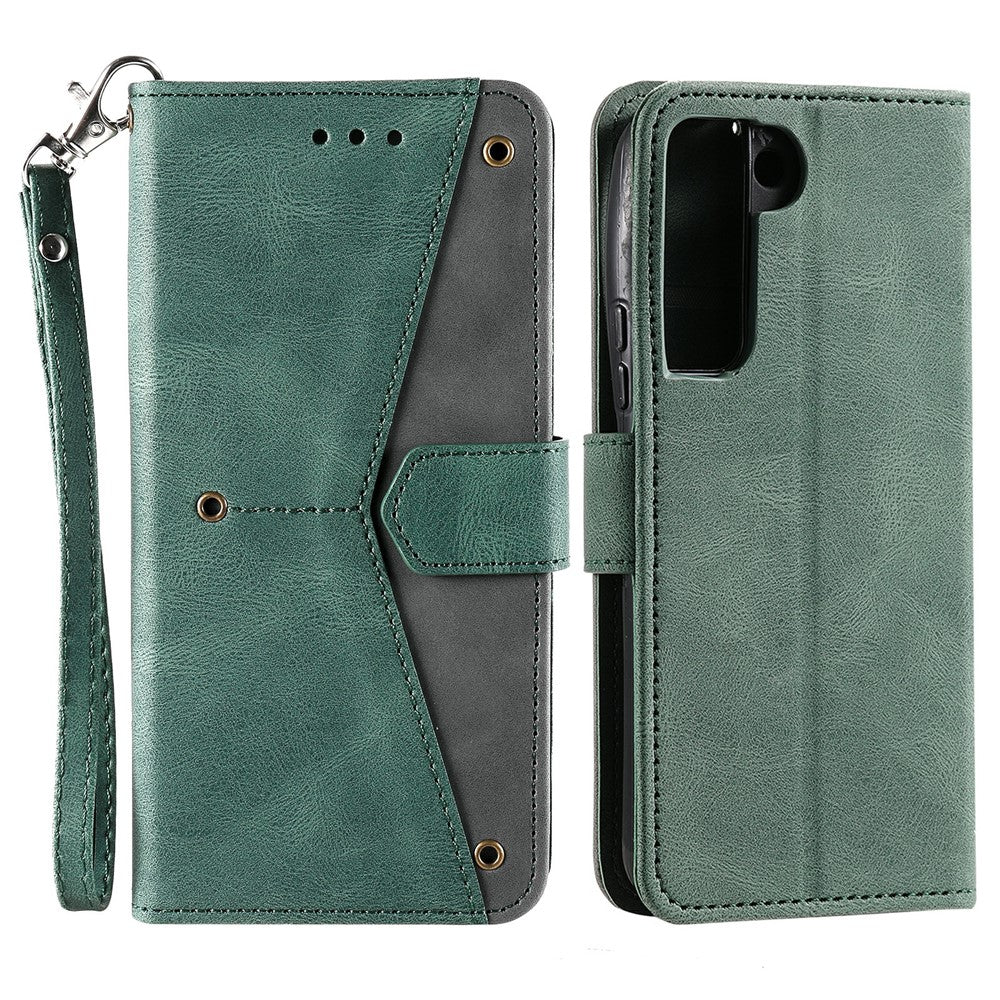 All-round Protection Cover Skin-touch Splicing PU Leather and TPU Drop-proof Phone Case with Stand and Wallet for Samsung Galaxy S22+ 5G