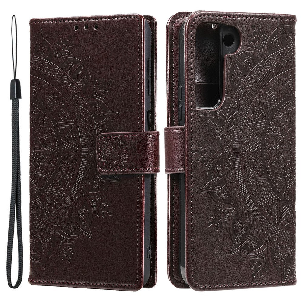Samsung Galaxy S22 5G Präglad Mandala Blommönster Folio Flip mobilskal PU Läder Plånboksfodral