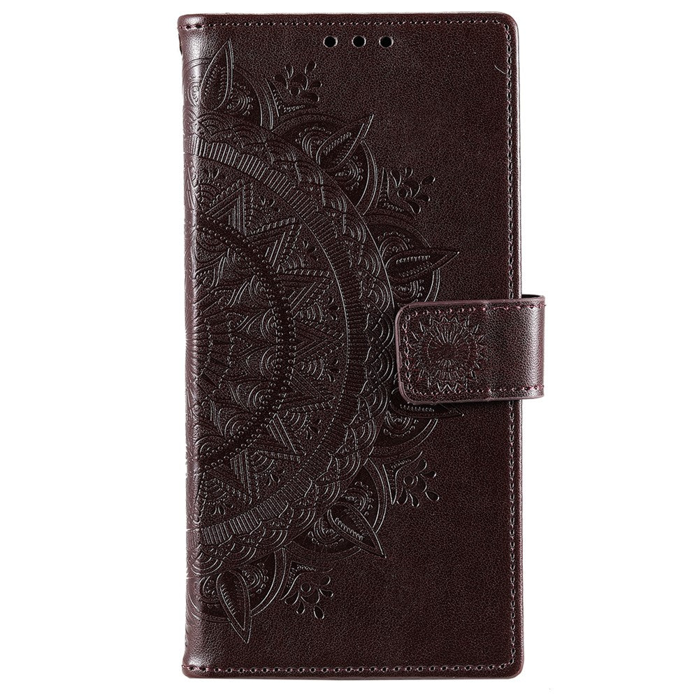 Samsung Galaxy S22 5G Präglad Mandala Blommönster Folio Flip mobilskal PU Läder Plånboksfodral