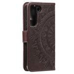 Samsung Galaxy S22 5G Präglad Mandala Blommönster Folio Flip mobilskal PU Läder Plånboksfodral