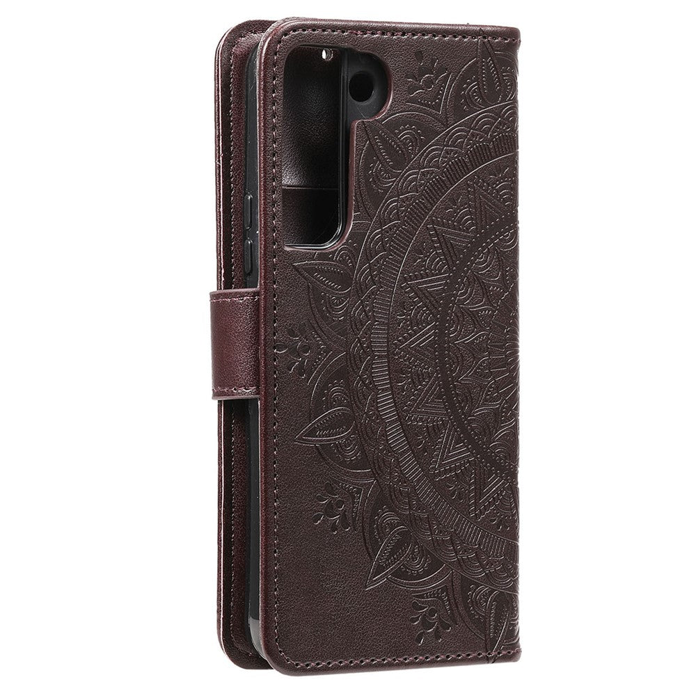 Samsung Galaxy S22 5G Präglad Mandala Blommönster Folio Flip mobilskal PU Läder Plånboksfodral