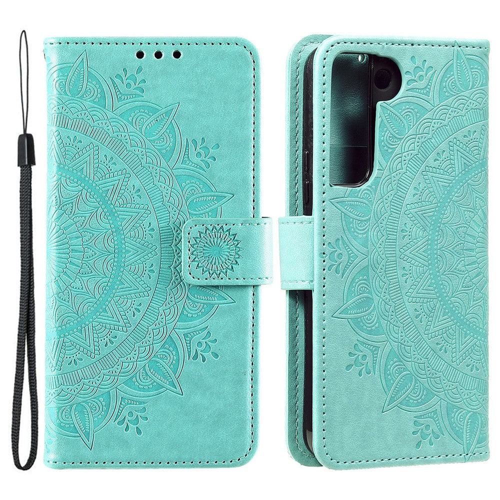 Samsung Galaxy S22 5G Präglad Mandala Blommönster Folio Flip mobilskal PU Läder Plånboksfodral