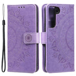 Samsung Galaxy S22 5G Präglad Mandala Blommönster Folio Flip mobilskal PU Läder Plånboksfodral