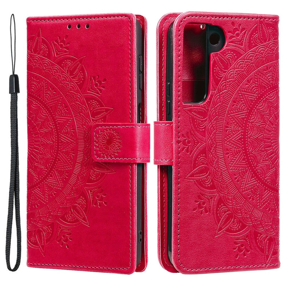 Samsung Galaxy S22 5G Präglad Mandala Blommönster Folio Flip mobilskal PU Läder Plånboksfodral