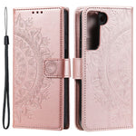 Samsung Galaxy S22 5G Präglad Mandala Blommönster Folio Flip mobilskal PU Läder Plånboksfodral