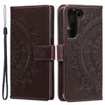 Imprinting Mandala Flower PU Leather + TPU Shockproof Phone Case with Wallet Stand for Samsung Galaxy S22+ 5G
