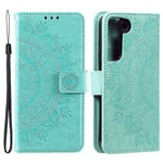 Imprinting Mandala Flower PU Leather + TPU Shockproof Phone Case with Wallet Stand for Samsung Galaxy S22+ 5G
