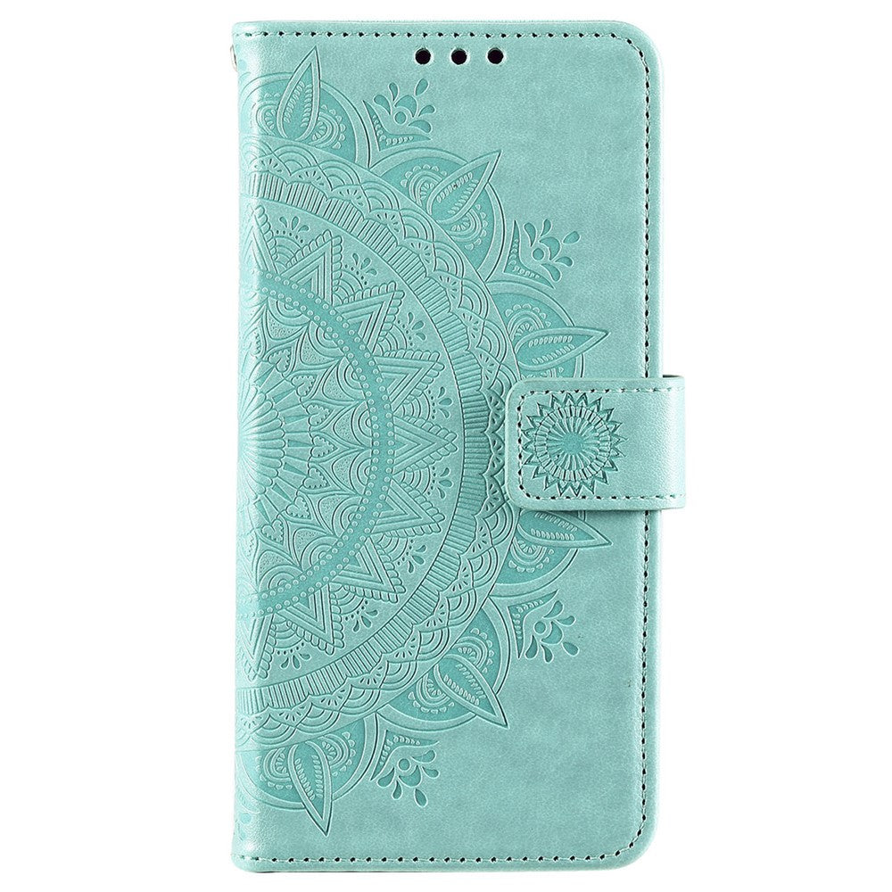 Imprinting Mandala Flower PU Leather + TPU Shockproof Phone Case with Wallet Stand for Samsung Galaxy S22+ 5G